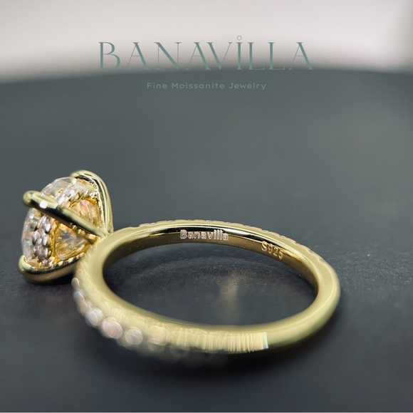 S925 in 14K Gold Plating Hidden Halo Engagement Ring 2ct Moissanite Diamond - Picture 7 of 10